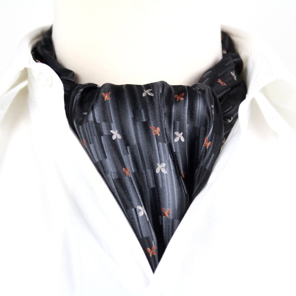 Camellucci‎ Men's Black Silk Cravat Ascot Tie Elegant Neckwear Gift for Him A23